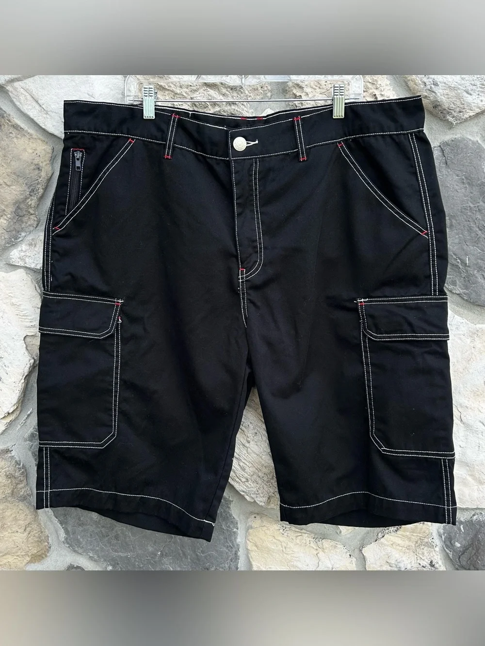 True Religion Mens Cargo Shorts Size 40 Black Y2K Style Utility Streetwear Skate
